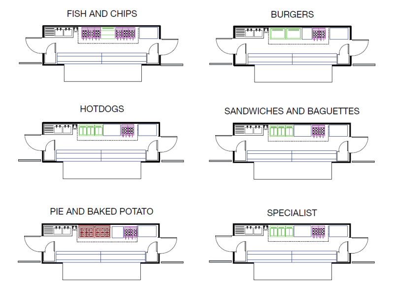 Takeaway Food Kiosks - Any variety of food outlet can be created as required.